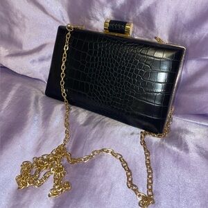 Black Faux Croc Clutch